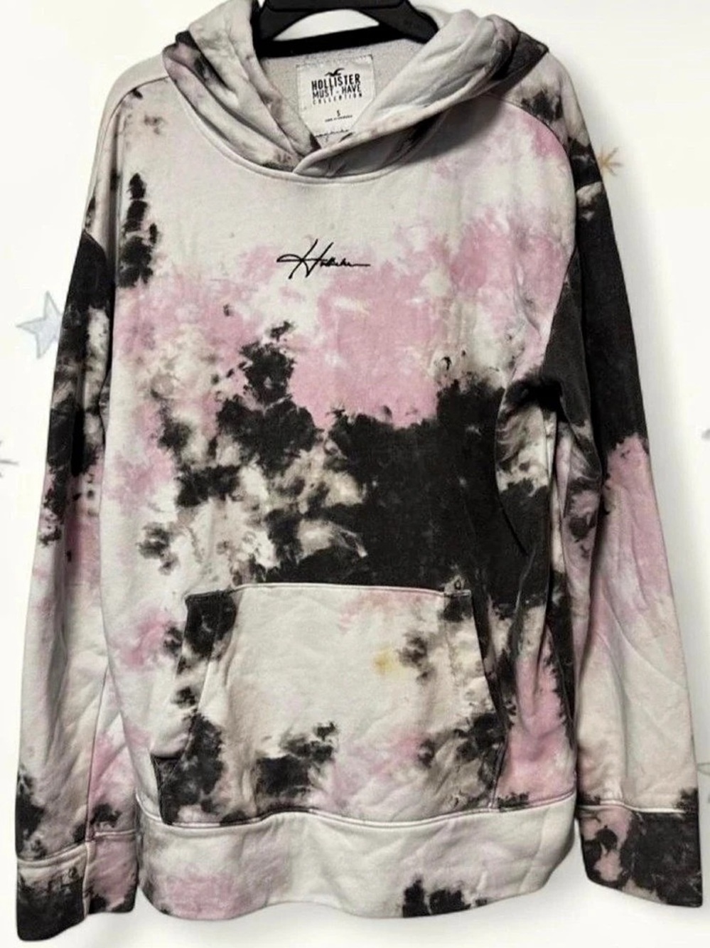Hollister Must-Have Collection Tie-Dye Hoodie Pink & Black Size Small